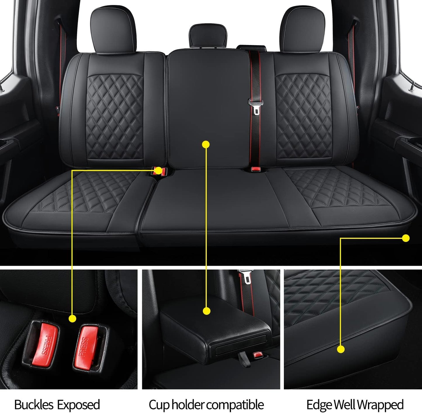 F150 Faux Leather Seat Covers Fit for 2015-2024 F150 SuperCrew and 2017-2024 F250 F350 F450 Super Duty Crew Cab Pickup Trucks