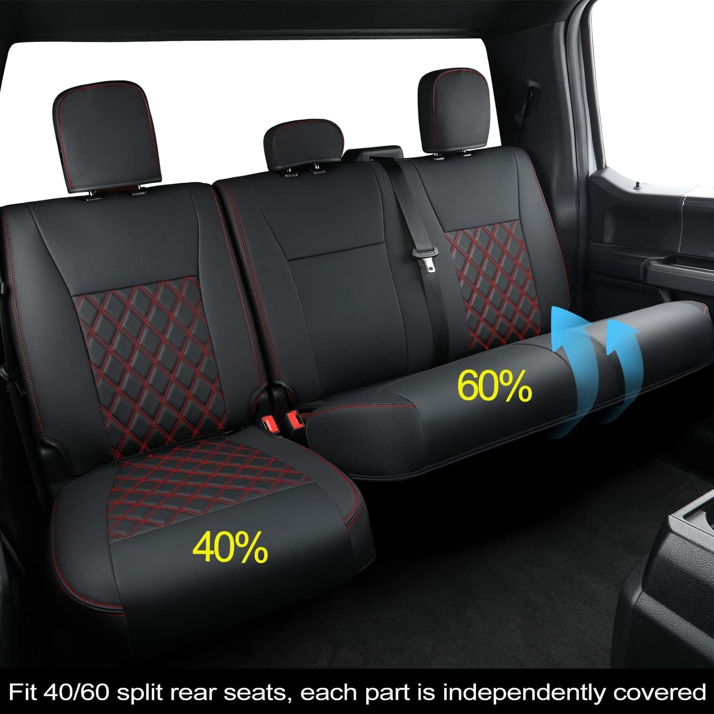 F150 SuperCrew 2015-2024 Custom Pickup Car Truck Seat Covers XLT, Waterproof Faux Leather, Full Coverage, Also Fit 2017-2023 F250/F350
