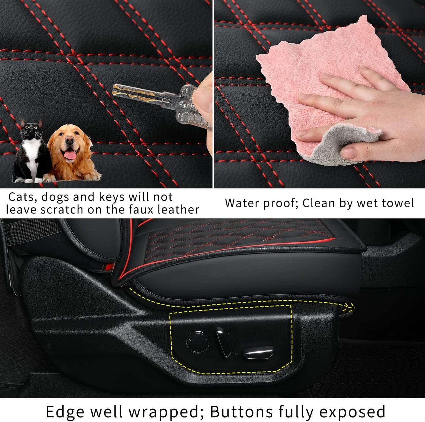 F150 Faux Leather Seat Covers Fit for 2015-2024 F150 SuperCrew and 2017-2024 F250 F350 F450 Super Duty Crew Cab Pickup Trucks
