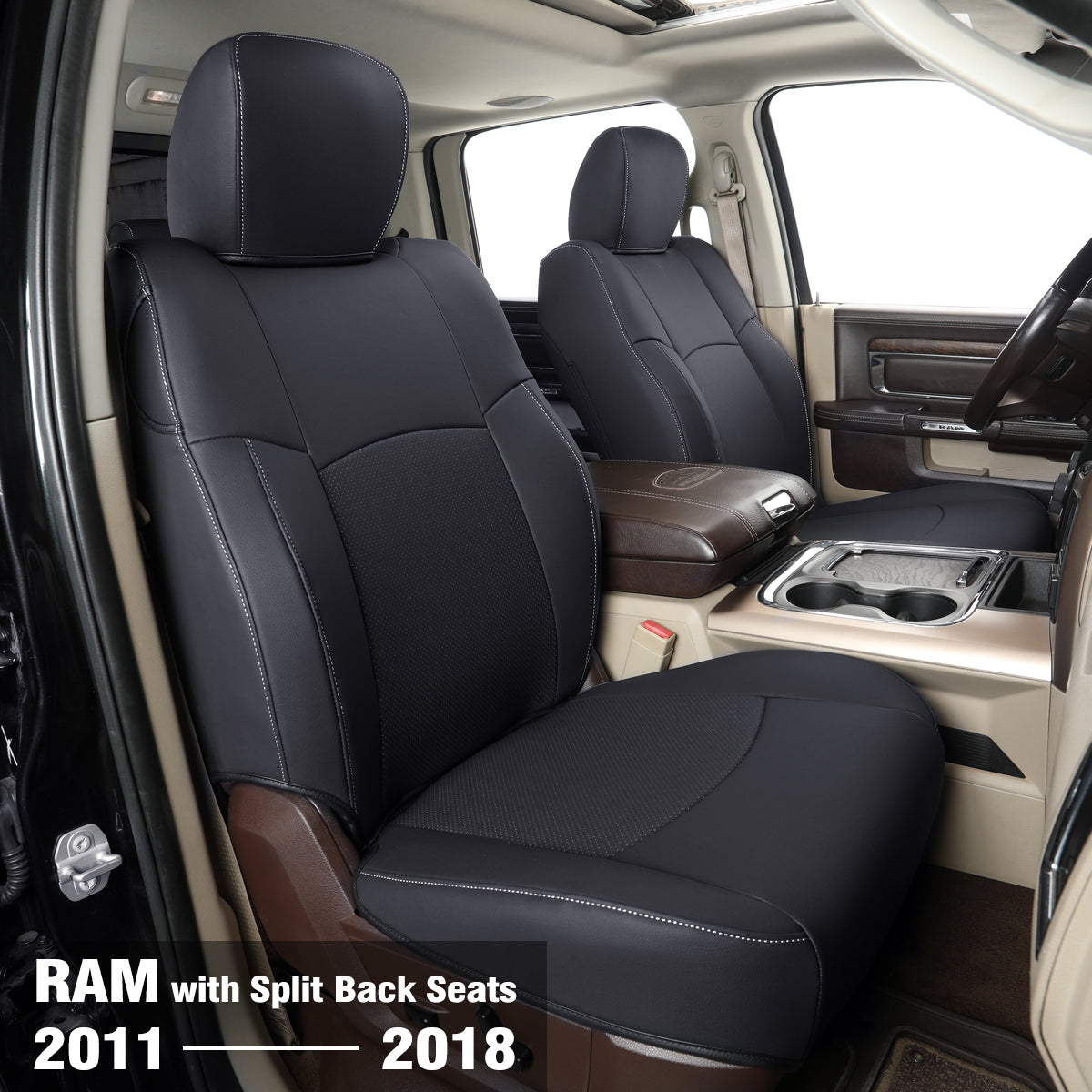 Ram 1500 2011-2019 2020 2021 2022 2023 2024 Crew Cab Waterproof Seat Covers FullSet, Custom Fit Ram Bighorn Laramie Limited Rebel Longhorn Pickup with 4/6 Split Rear Seat