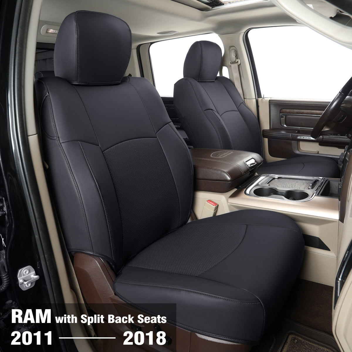 Ram 1500 2011-2019 2020 2021 2022 2023 2024 Crew Cab Waterproof Seat Covers FullSet, Custom Fit Ram Bighorn Laramie Limited Rebel Longhorn Pickup with 4/6 Split Rear Seat