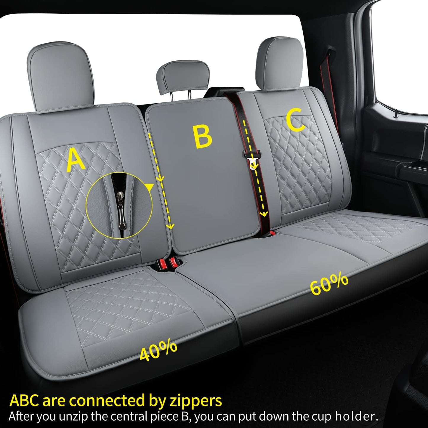 F150 Faux Leather Seat Covers Fit for 2015-2024 F150 SuperCrew and 2017-2024 F250 F350 F450 Super Duty Crew Cab Pickup Trucks