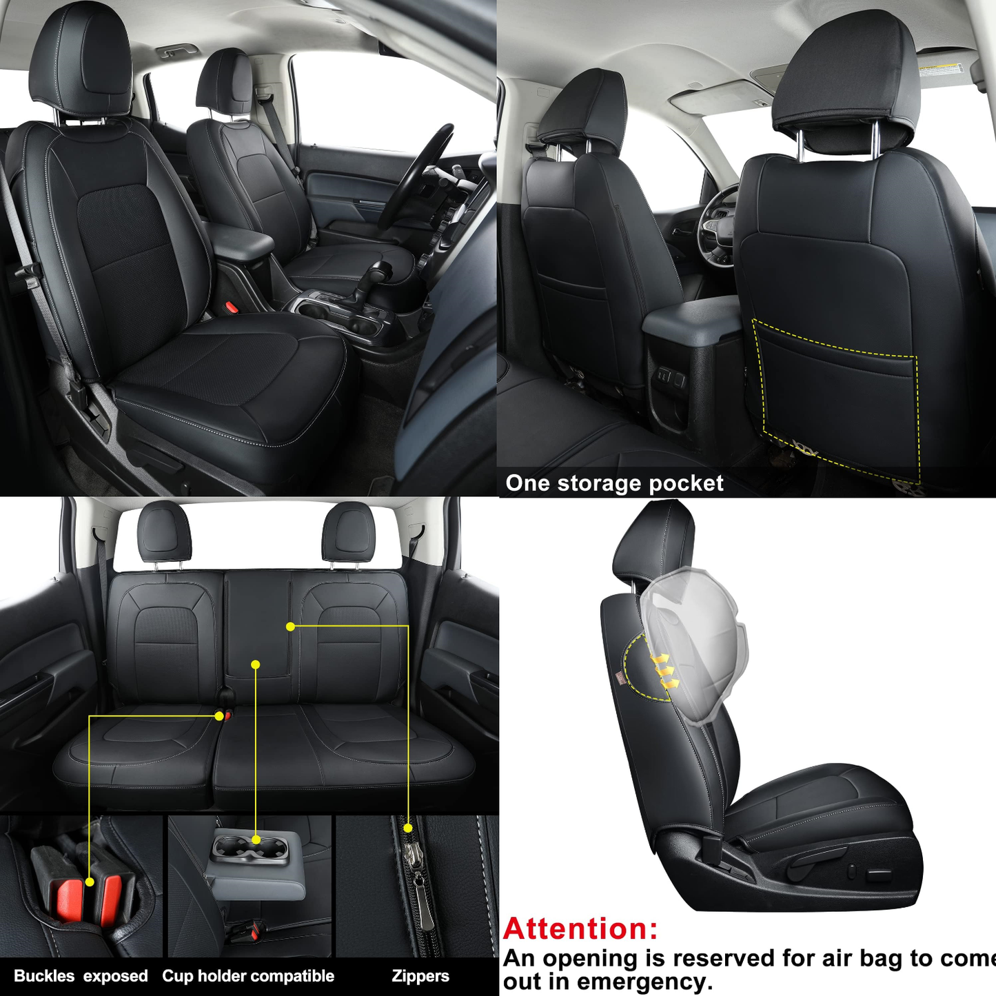 Chevy Colorado Seat Covers, fit for Colorado Crew Cab Z71 LT ZR2 Work Truck 2015 2016 2017 2018 2019 2020 2021 2022 with Faux Leather
