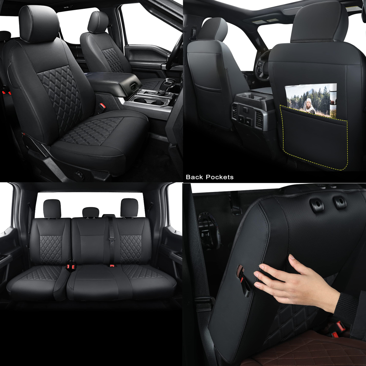 F150 SuperCrew 2015-2024 Custom Pickup Car Truck Seat Covers XLT, Waterproof Faux Leather, Full Coverage, Also Fit 2017-2023 F250/F350