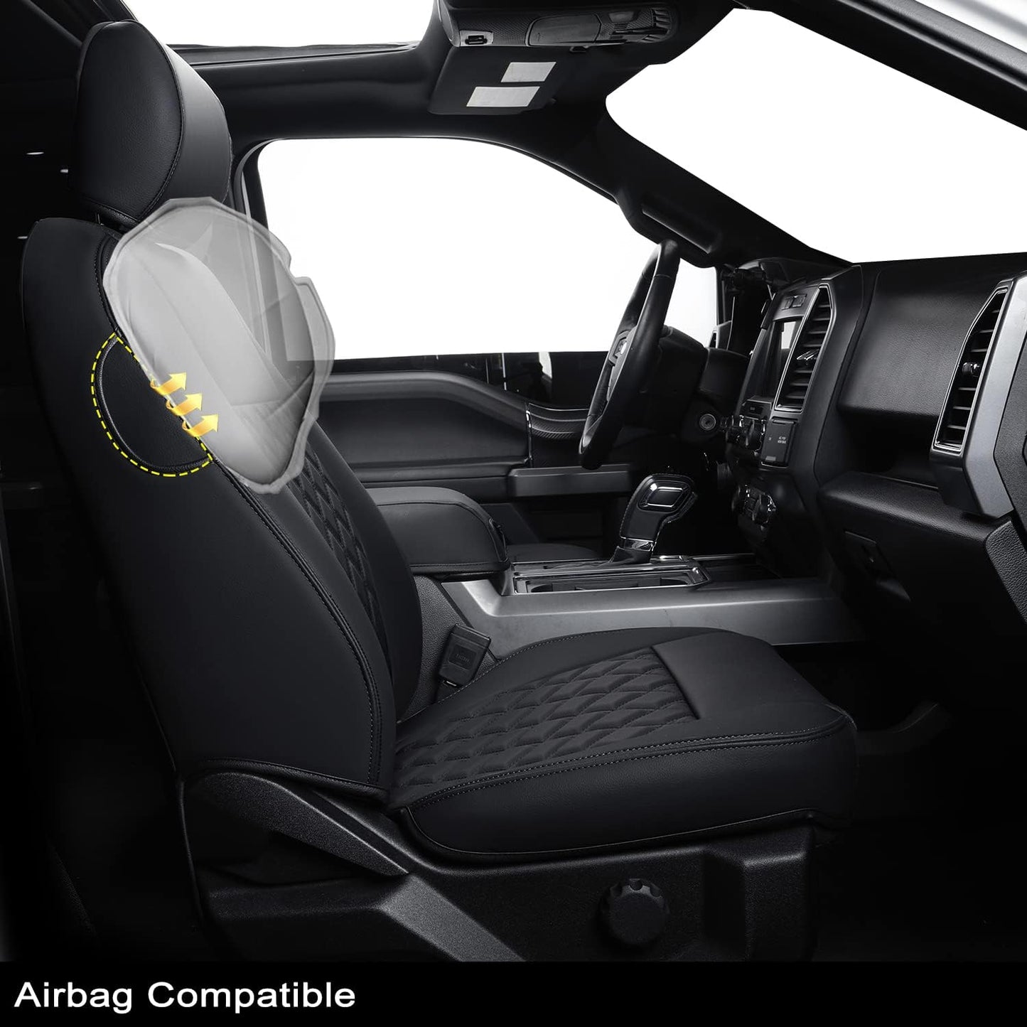 F150 SuperCrew 2015-2024 Custom Pickup Car Truck Seat Covers XLT, Waterproof Faux Leather, Full Coverage, Also Fit 2017-2023 F250/F350