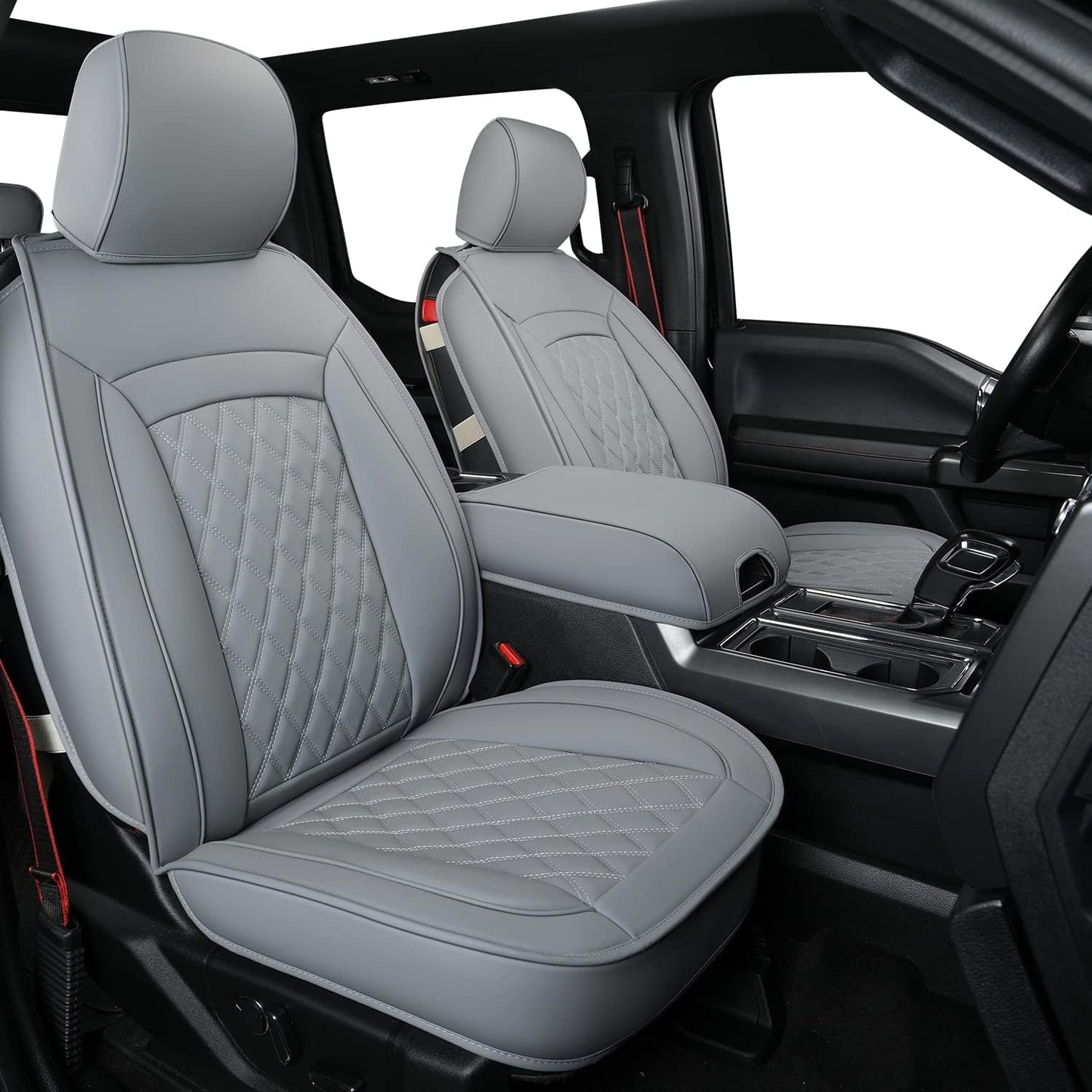 F150 Faux Leather Seat Covers Fit for 2015-2024 F150 SuperCrew and 2017-2024 F250 F350 F450 Super Duty Crew Cab Pickup Trucks
