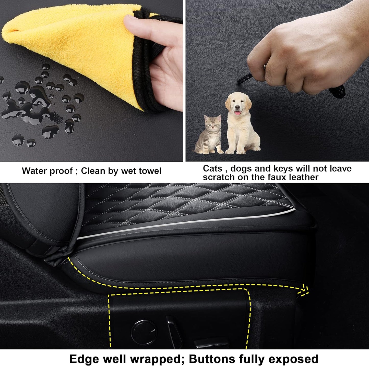 F150 Faux Leather Seat Covers Fit for 2015-2024 F150 SuperCrew and 2017-2024 F250 F350 F450 Super Duty Crew Cab Pickup Trucks