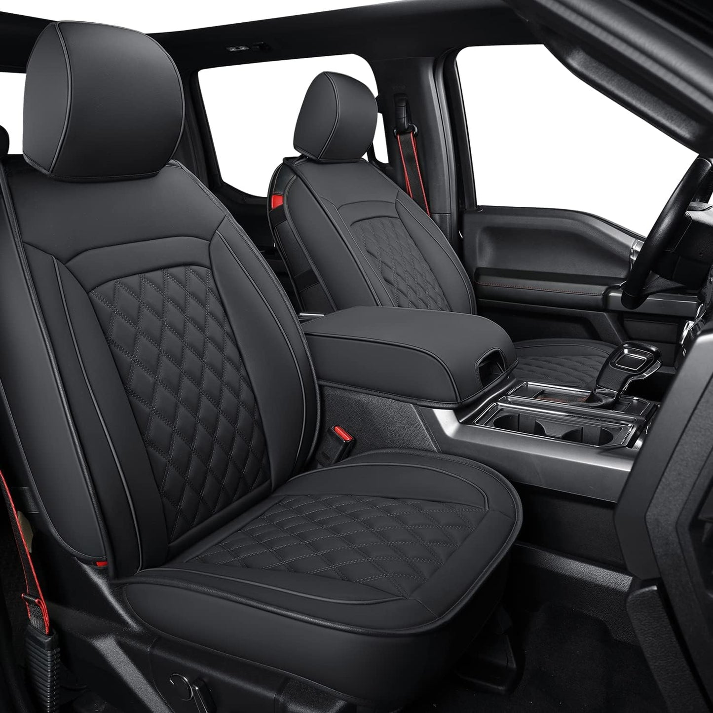 F150 Faux Leather Seat Covers Fit for 2015-2024 F150 SuperCrew and 2017-2024 F250 F350 F450 Super Duty Crew Cab Pickup Trucks
