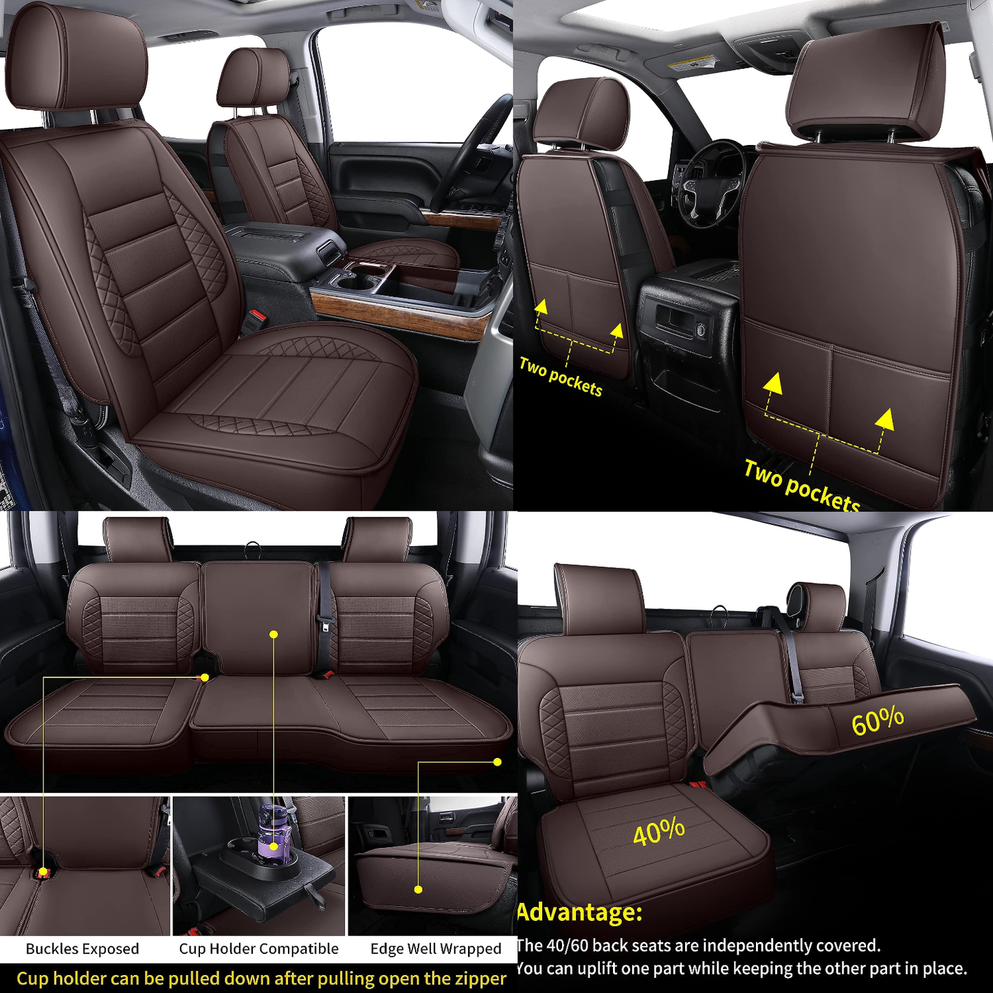 Silverado Seat Covers, Fit for 2019-2023 Chevy Silverado GMC Sierra 1500 and 2020-2023 2500HD 3500HD Crew Cab Water Proof Faux Leather