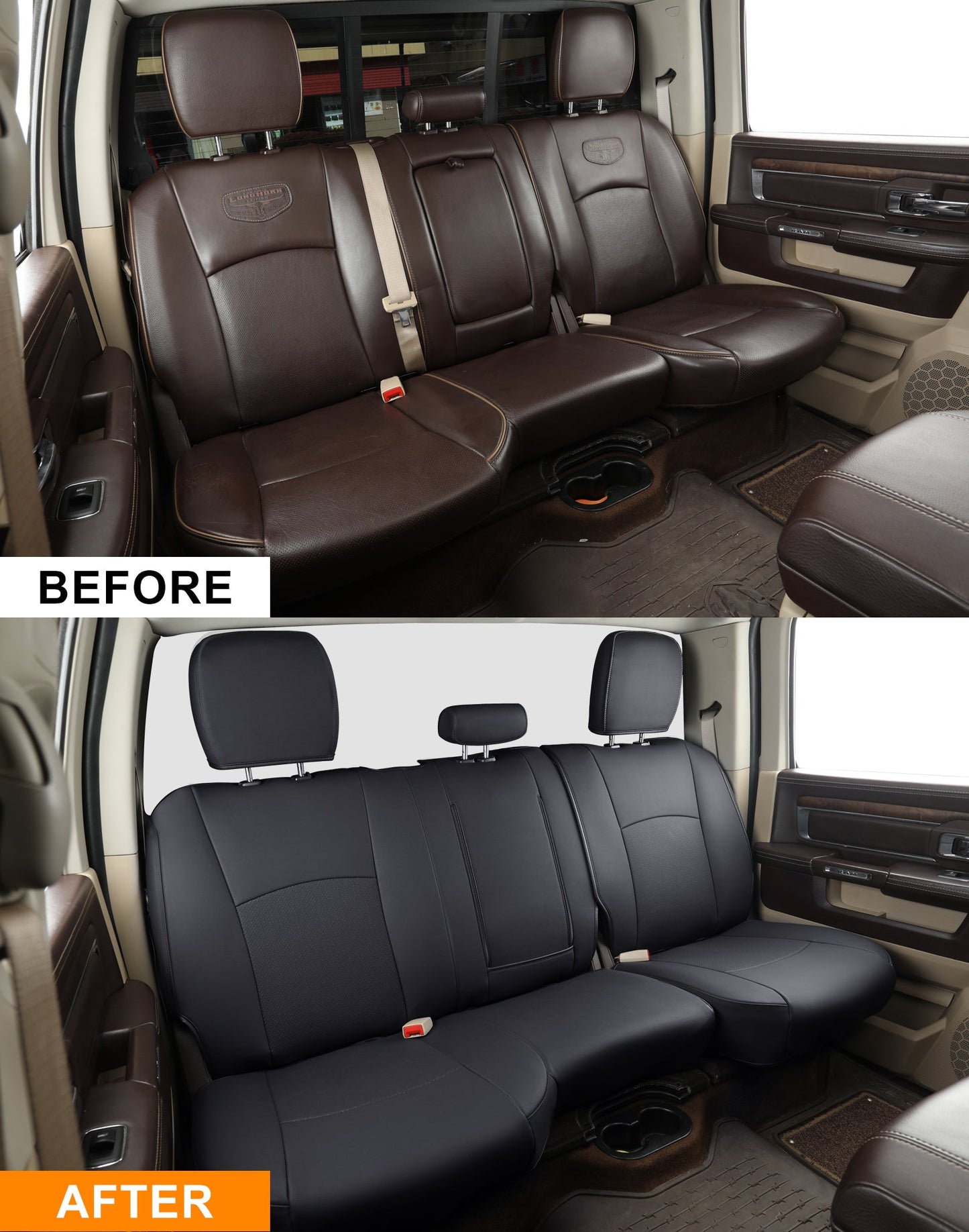 Ram 1500 2011-2019 2020 2021 2022 2023 2024 Crew Cab Waterproof Seat Covers FullSet, Custom Fit Ram Bighorn Laramie Limited Rebel Longhorn Pickup with 4/6 Split Rear Seat