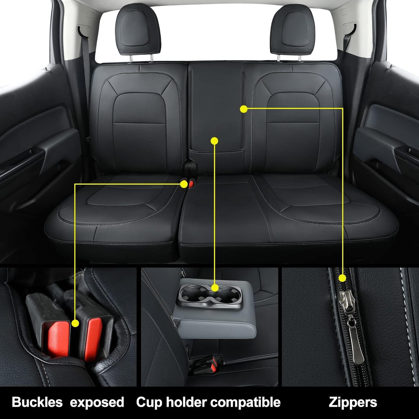 Chevy Colorado Seat Covers, fit for Colorado Crew Cab Z71 LT ZR2 Work Truck 2015 2016 2017 2018 2019 2020 2021 2022 with Faux Leather