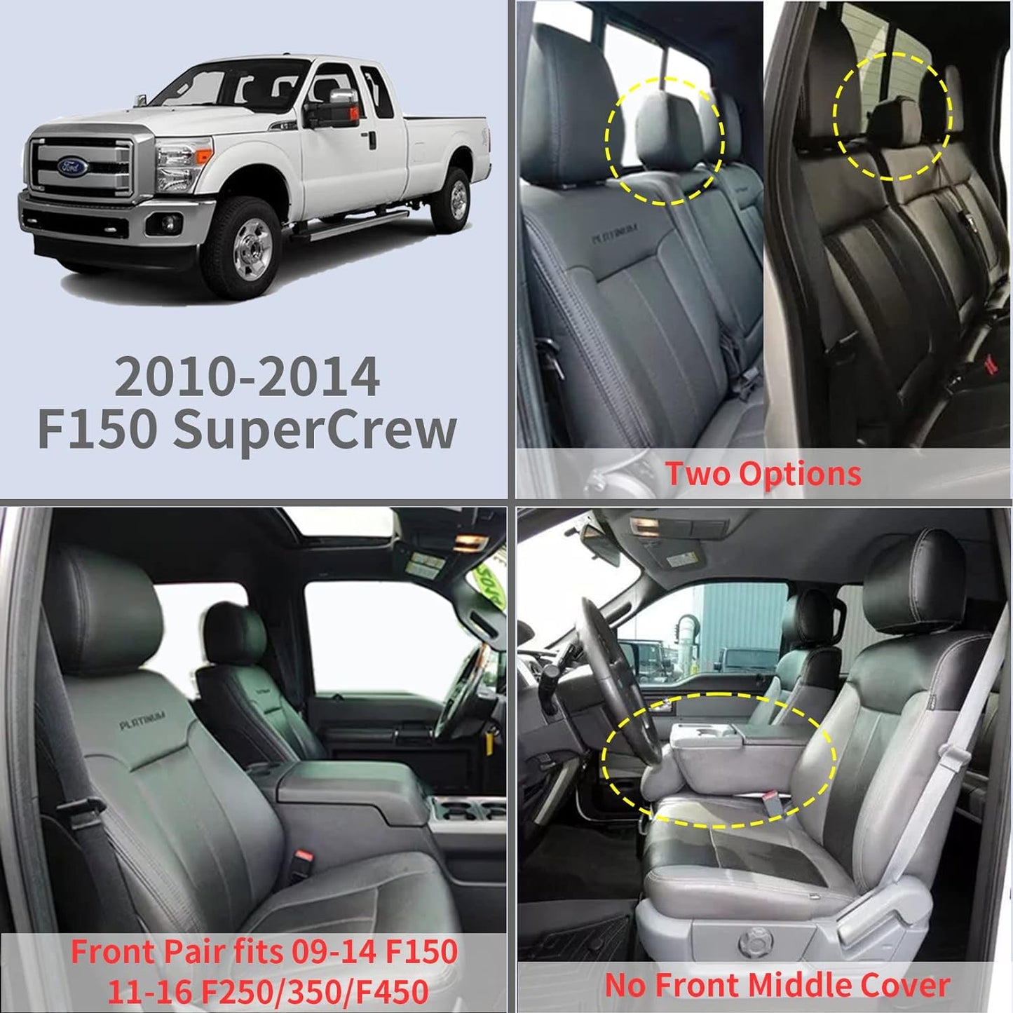 F150 Faux Leather Seat Covers Fit for 2015-2024 F150 SuperCrew and 2017-2024 F250 F350 F450 Super Duty Crew Cab Pickup Trucks