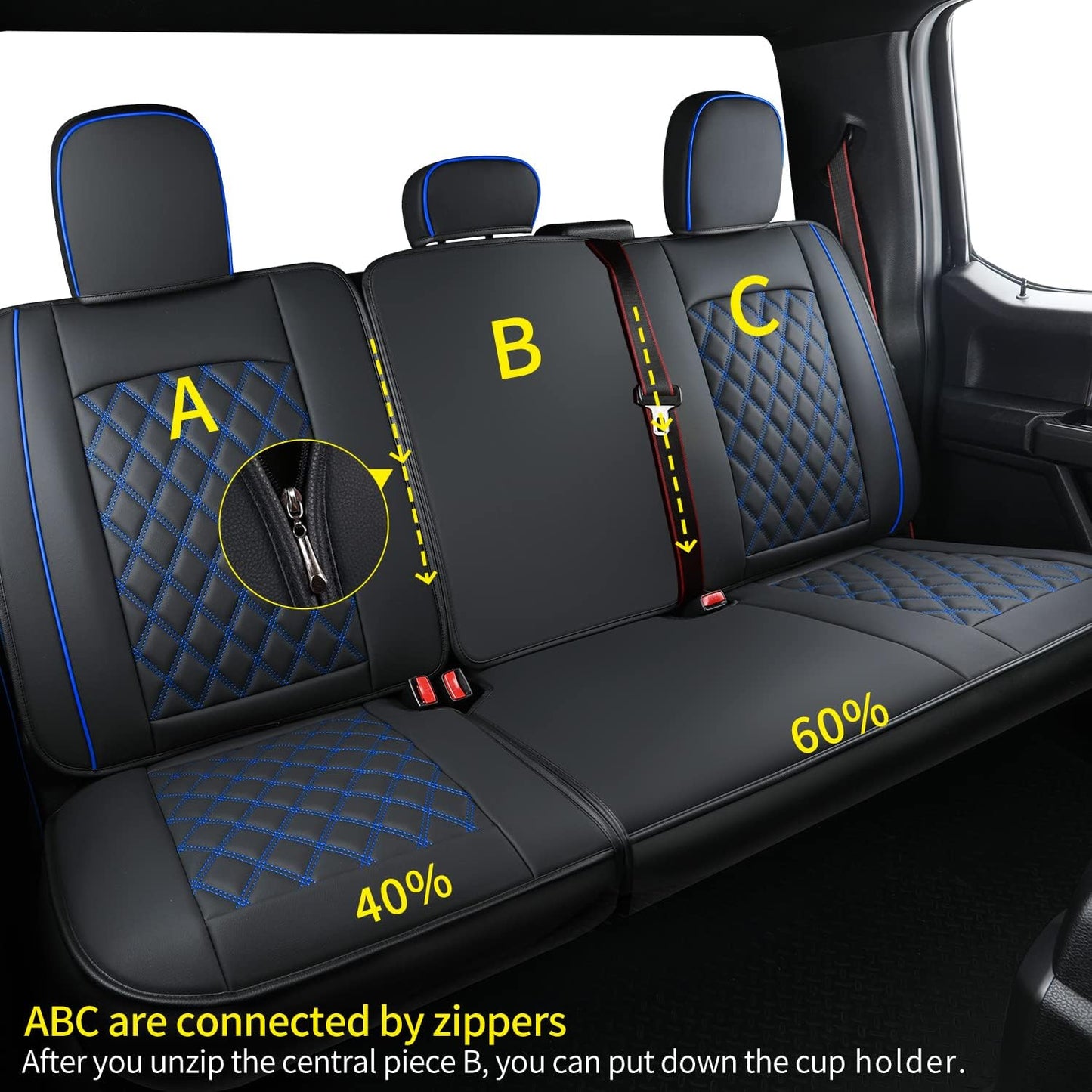 F150 Faux Leather Seat Covers Fit for 2015-2024 F150 SuperCrew and 2017-2024 F250 F350 F450 Super Duty Crew Cab Pickup Trucks