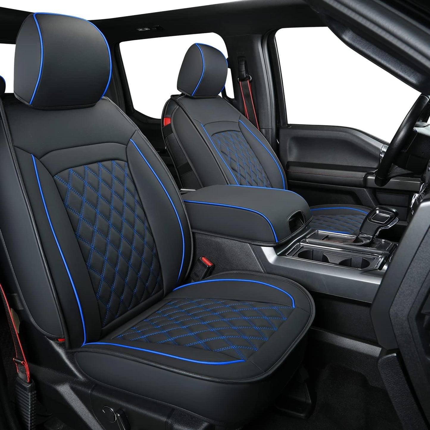 F150 Faux Leather Seat Covers Fit for 2015-2024 F150 SuperCrew and 2017-2024 F250 F350 F450 Super Duty Crew Cab Pickup Trucks