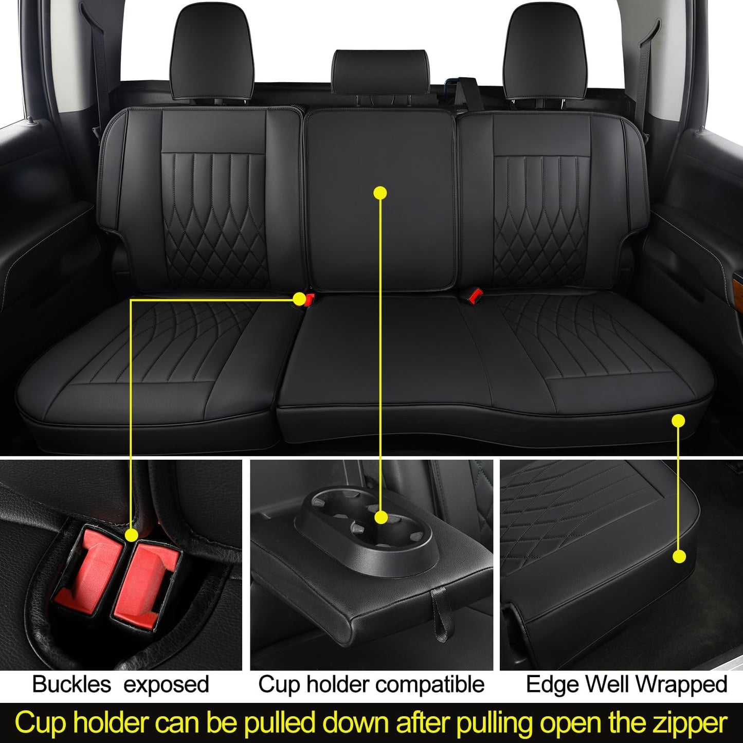 Silverado Faux Leather Seat Covers, Fit for 2014-2024 Chevy Silverado GMC Sierra 1500 and 2020-2024 2500HD 3500HD Crew Cab