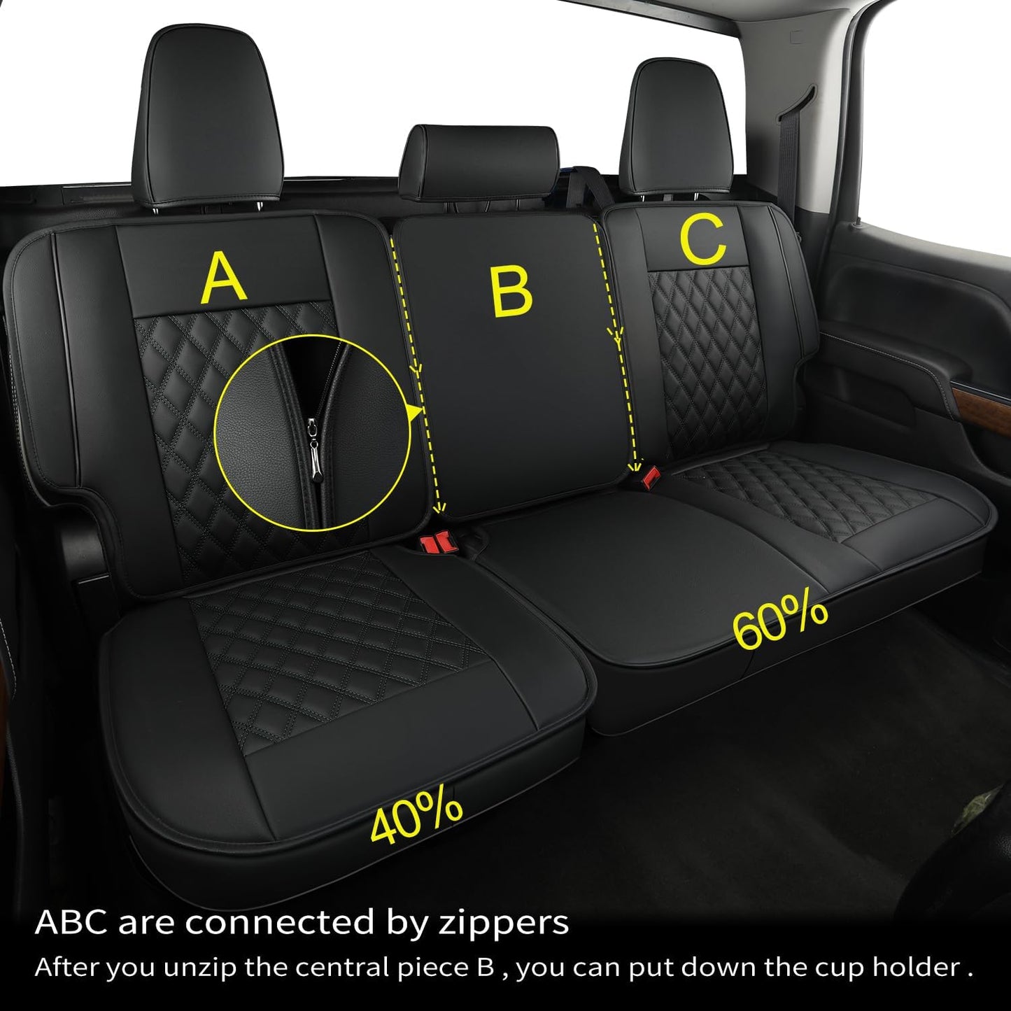 Silverado Faux Leather Seat Covers, Fit for 2014-2024 Chevy Silverado GMC Sierra 1500 and 2020-2024 2500HD 3500HD Crew Cab