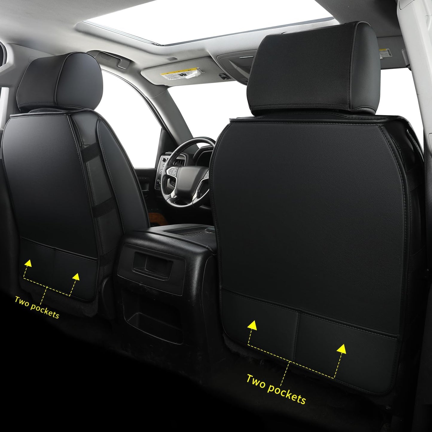 Silverado Faux Leather Seat Covers, Fit for 2014-2024 Chevy Silverado GMC Sierra 1500 and 2020-2024 2500HD 3500HD Crew Cab