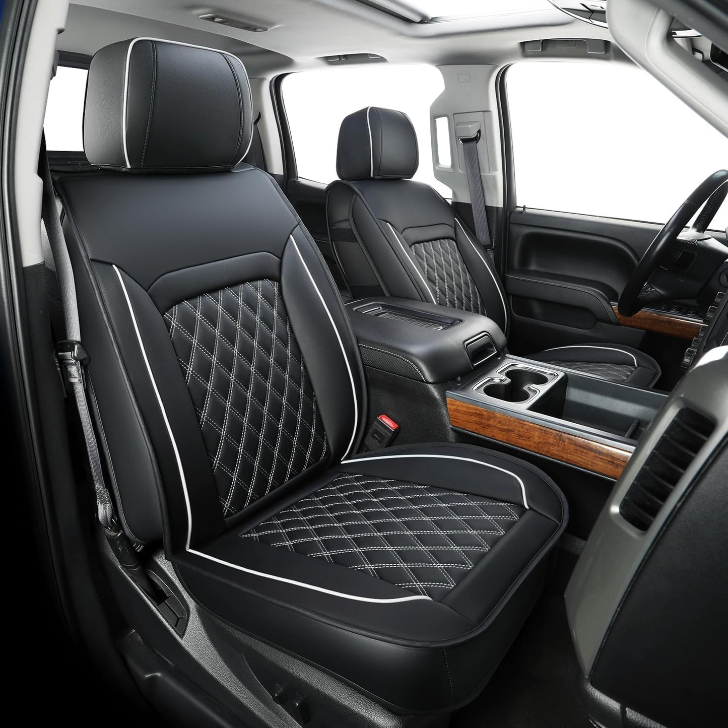 Silverado Faux Leather Seat Covers, Fit for 2014-2024 Chevy Silverado GMC Sierra 1500 and 2020-2024 2500HD 3500HD Crew Cab