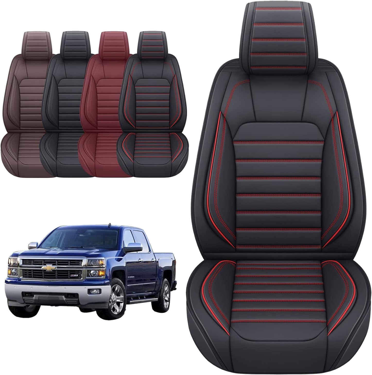 Chevy Chevrolet Silverado GMC Sierra Car Seat Covers Fit 2007-2023 2024 1500/2500/3500HD Truck Waterproof Leather Crew Double Extended Cab Cushion Covers