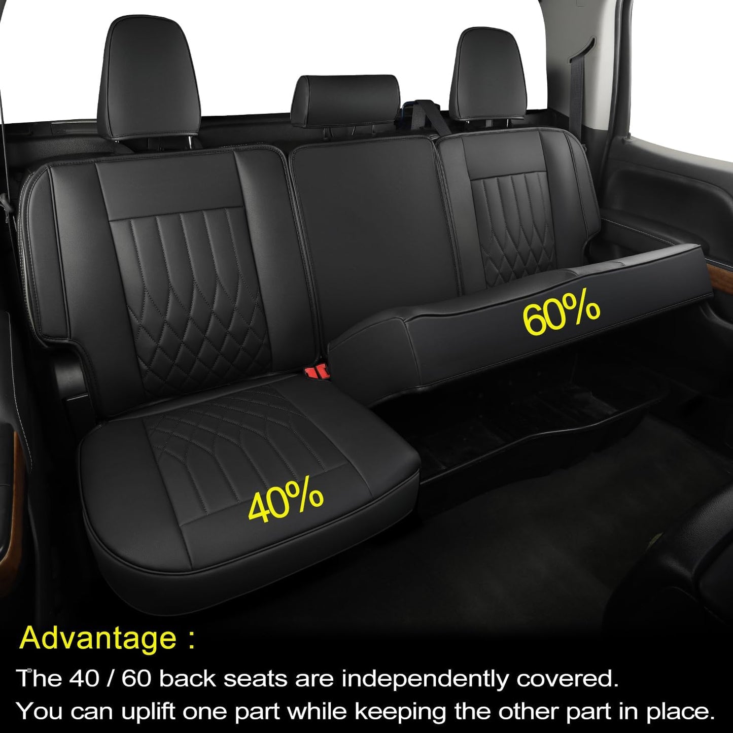 Silverado Faux Leather Seat Covers, Fit for 2014-2024 Chevy Silverado GMC Sierra 1500 and 2020-2024 2500HD 3500HD Crew Cab