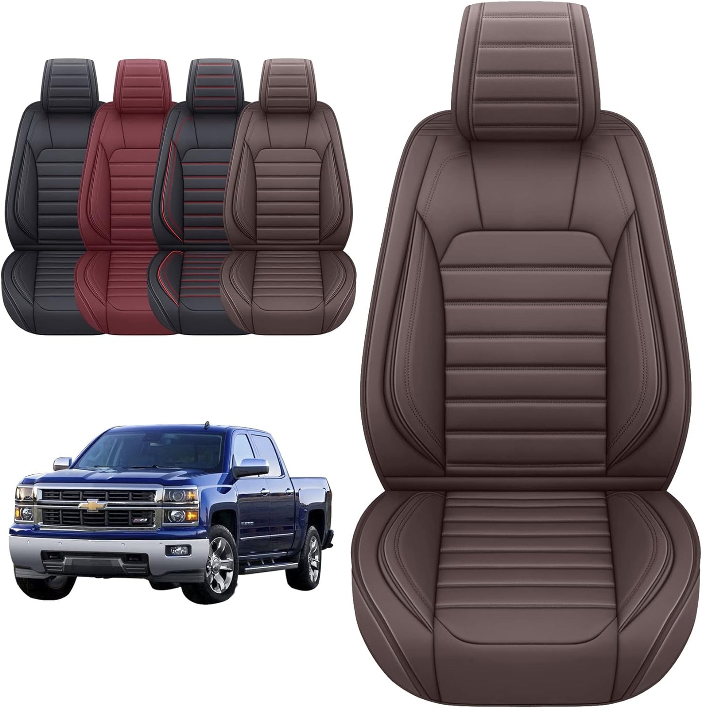 Chevy Chevrolet Silverado GMC Sierra Car Seat Covers Fit 2007-2023 2024 1500/2500/3500HD Truck Waterproof Leather Crew Double Extended Cab Cushion Covers