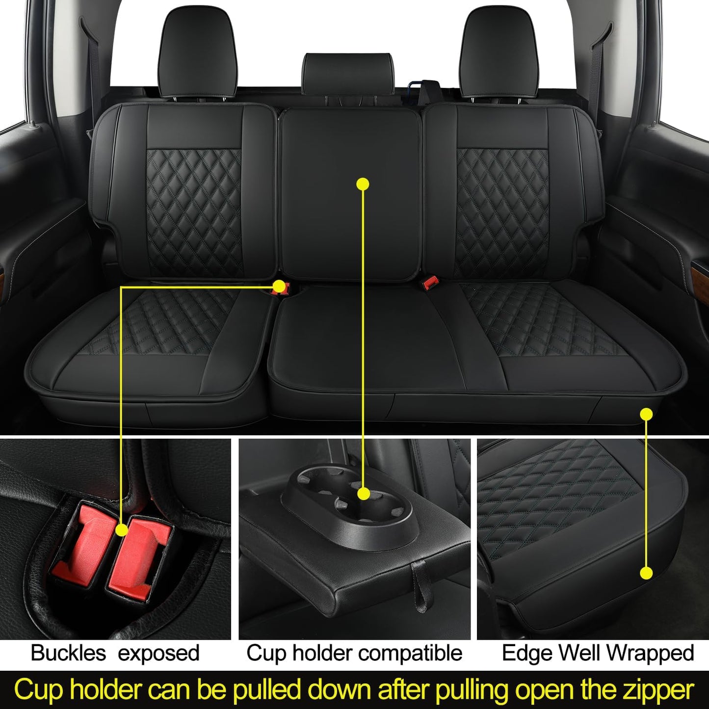 Silverado Faux Leather Seat Covers, Fit for 2014-2024 Chevy Silverado GMC Sierra 1500 and 2020-2024 2500HD 3500HD Crew Cab