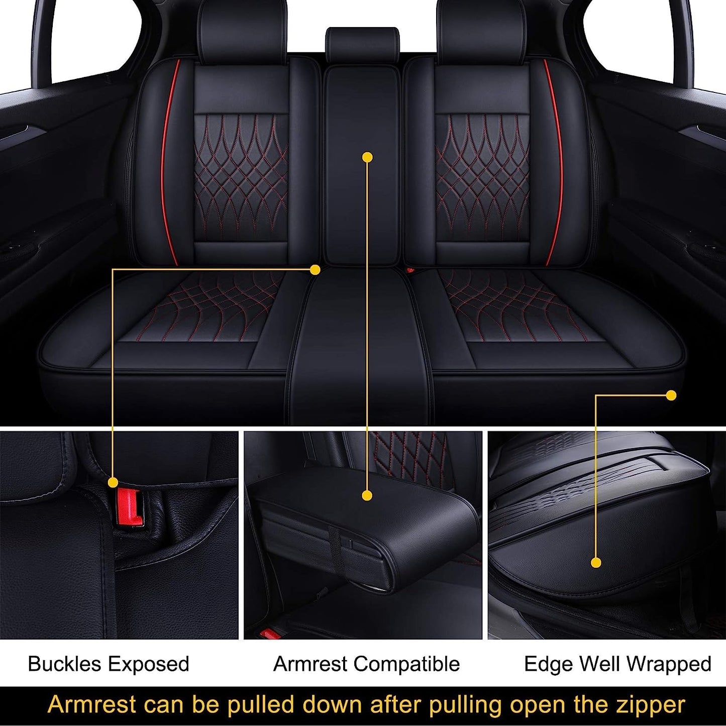 Seat Covers fit for Ford F150 Crew Cab from 2015 to 2024 and fit for F250 F350 F450 Crew Cab from 2017 to 2024 with Faux Leather