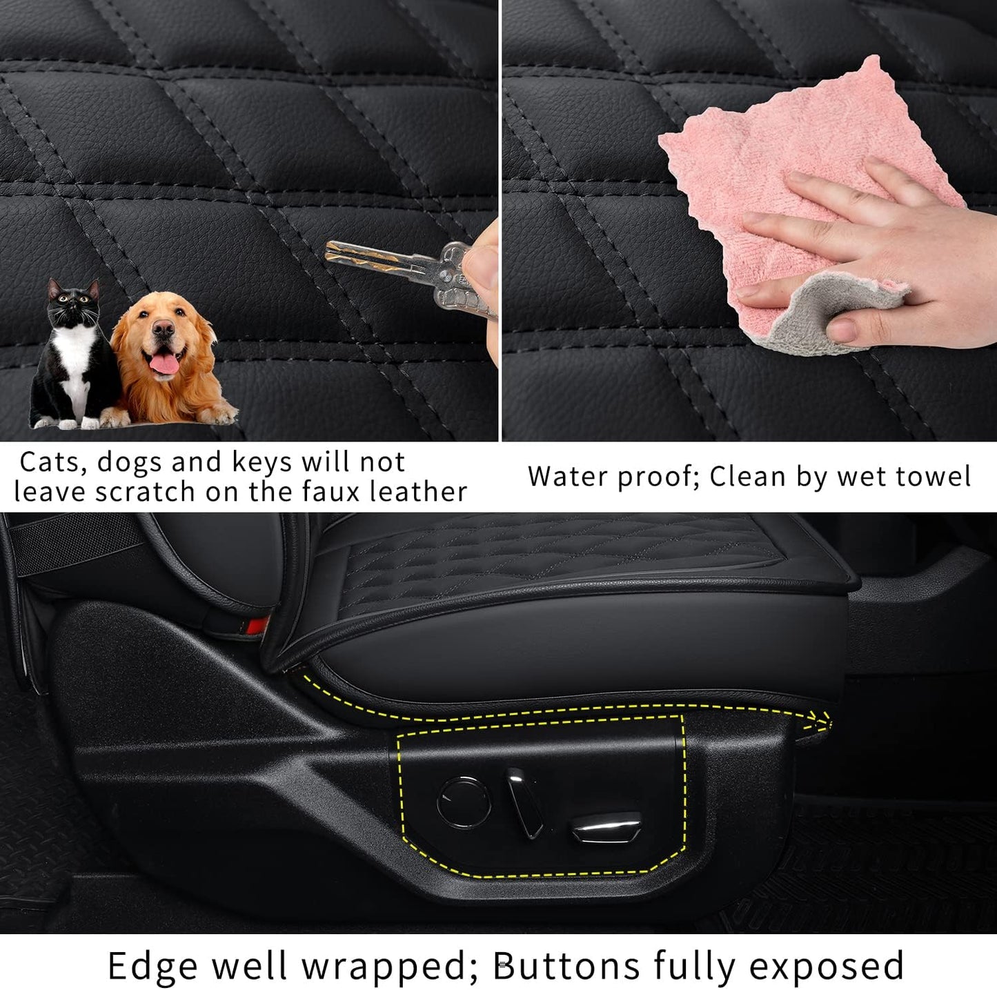 F150 Faux Leather Seat Covers Fit for 2015-2024 F150 SuperCrew and 2017-2024 F250 F350 F450 Super Duty Crew Cab Pickup Trucks