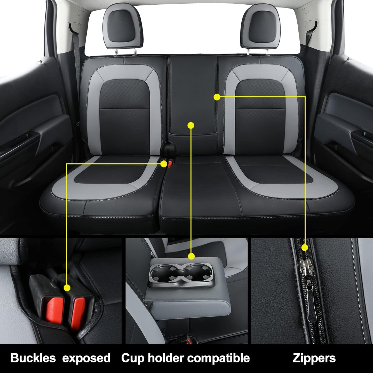 Chevy Colorado Seat Covers, fit for Colorado Crew Cab Z71 LT ZR2 Work Truck 2015 2016 2017 2018 2019 2020 2021 2022 with Faux Leather
