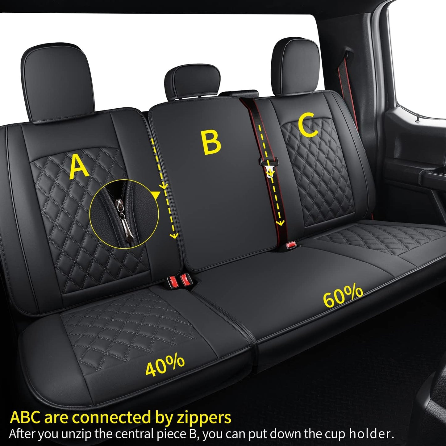 F150 Faux Leather Seat Covers Fit for 2015-2024 F150 SuperCrew and 2017-2024 F250 F350 F450 Super Duty Crew Cab Pickup Trucks