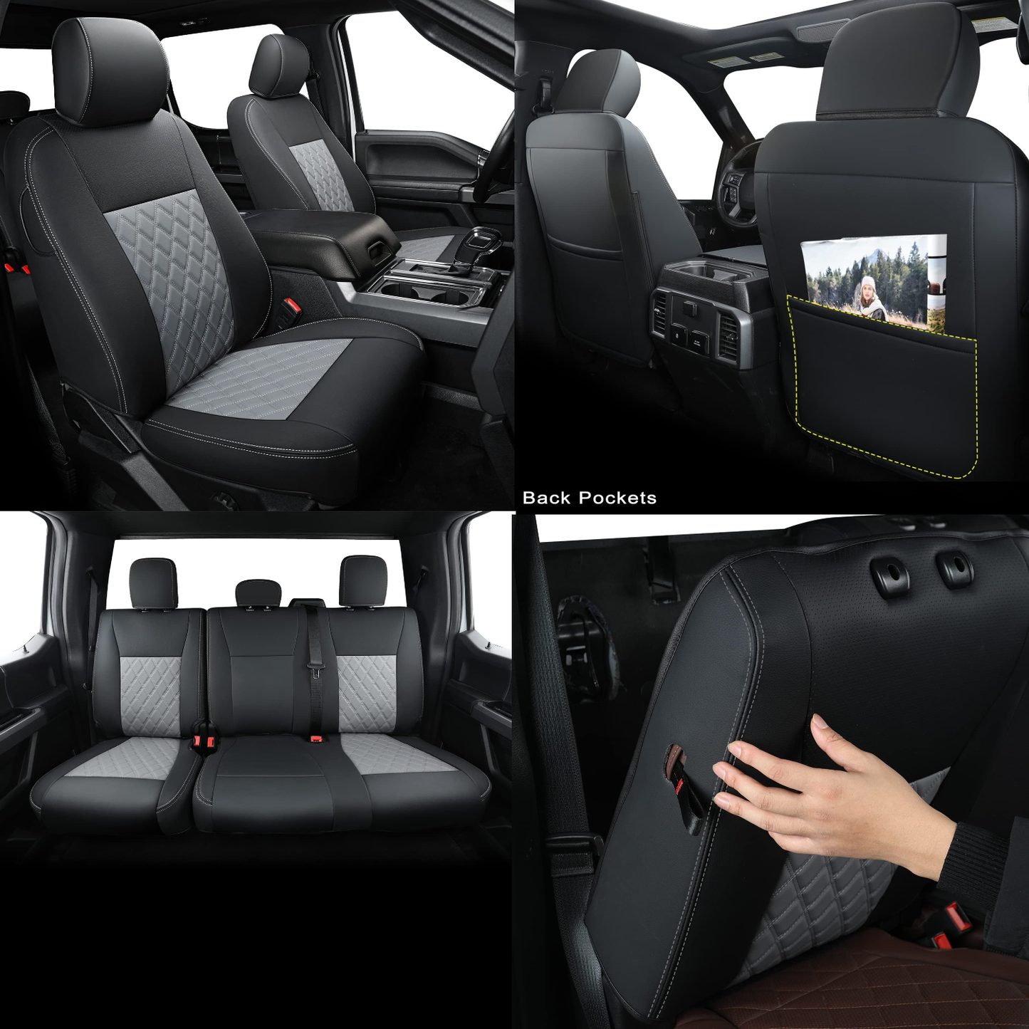 F150 SuperCrew 2015-2024 Custom Pickup Car Truck Seat Covers XLT, Waterproof Faux Leather, Full Coverage, Also Fit 2017-2023 F250/F350