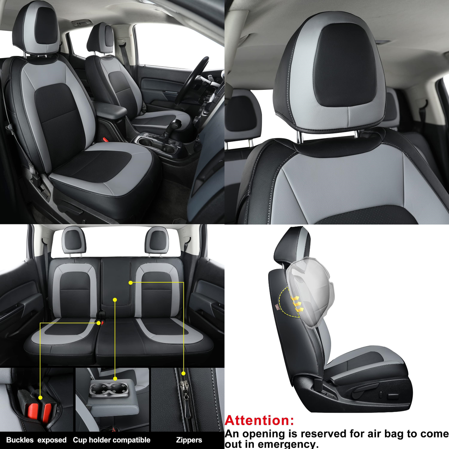 Chevy Colorado Seat Covers, fit for Colorado Crew Cab Z71 LT ZR2 Work Truck 2015 2016 2017 2018 2019 2020 2021 2022 with Faux Leather