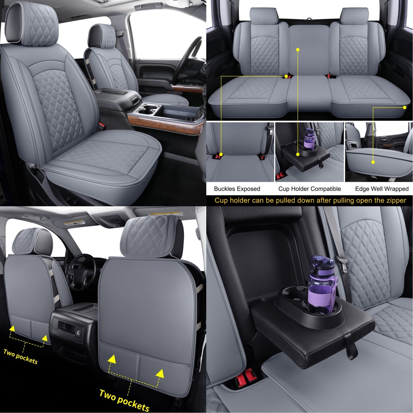 Chevy Silverado GMC Sierra Truck Seat Covers Trail Boss Z71 Pickup 2007-2024 1500 2500HD 3500HD Crew Double Extended Cab Waterproof Leather
