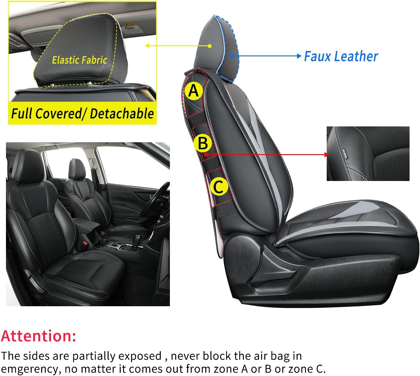 Subaru Seat Forester/Outback Covers Full Set, fit for 2014-2024 Subaru Forester Outback Sport Limited Touring Platinum with Water Proof Faux Leather Versatile, comfortable leather for all seasons