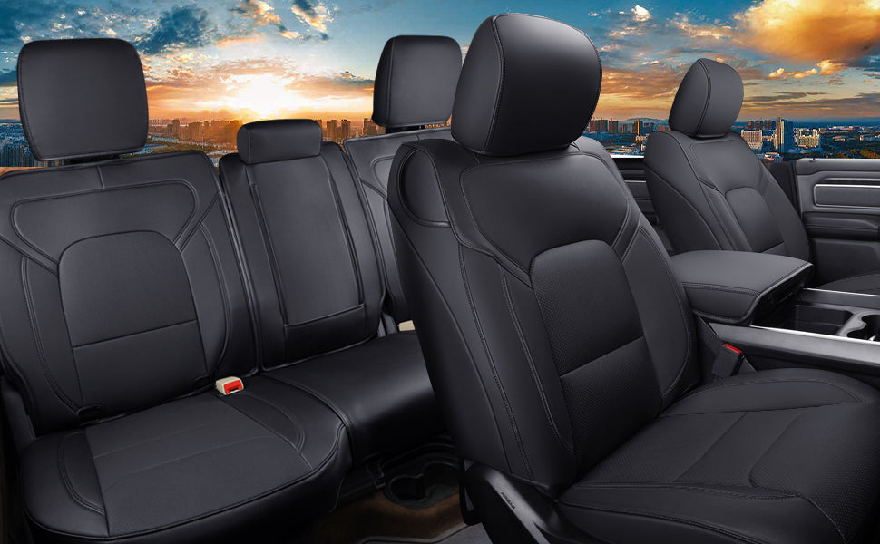 Ram 1500 2011-2019 2020 2021 2022 2023 2024 Crew Cab Waterproof Seat Covers FullSet, Custom Fit Ram Bighorn Laramie Limited Rebel Longhorn Pickup with 4/6 Split Rear Seat