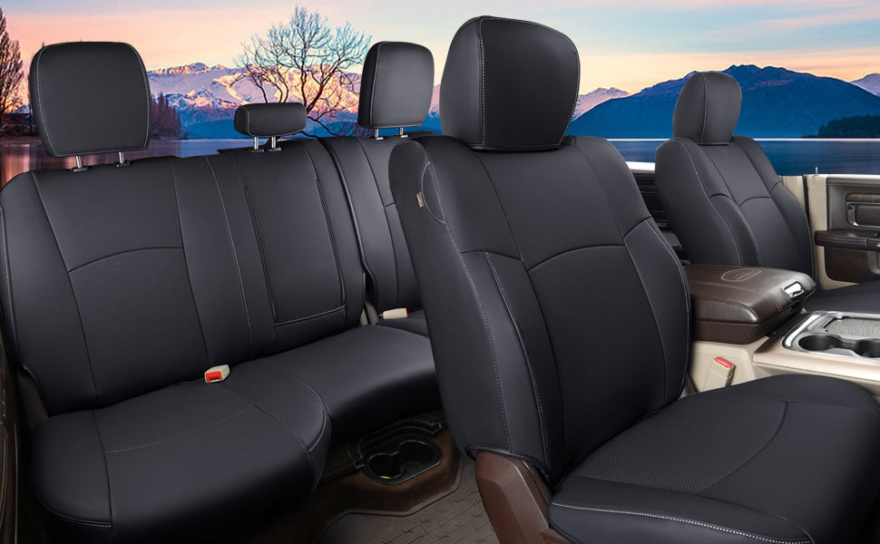 Ram 1500 2011-2019 2020 2021 2022 2023 2024 Crew Cab Waterproof Seat Covers FullSet, Custom Fit Ram Bighorn Laramie Limited Rebel Longhorn Pickup with 4/6 Split Rear Seat