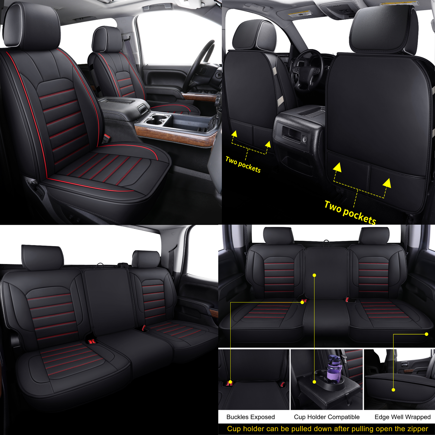Silverado Seat Covers Fit for 2007-2024 Chevy Silverado Sierra 1500/2500 HD / 3500 HD Crew,Double,Extended Cab with Water Proof Faux Leather