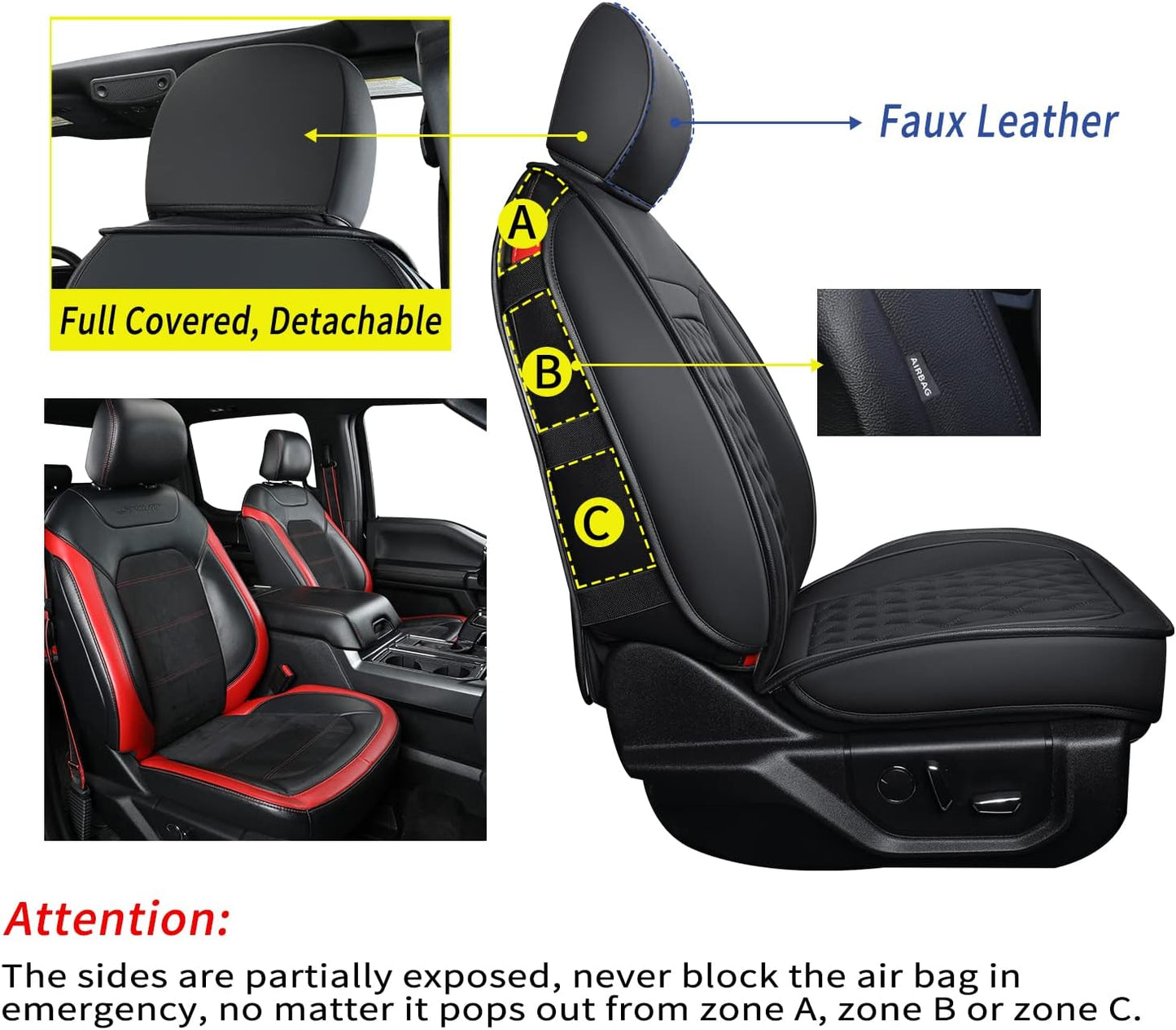 F150 Faux Leather Seat Covers Fit for 2015-2024 F150 SuperCrew and 2017-2024 F250 F350 F450 Super Duty Crew Cab Pickup Trucks