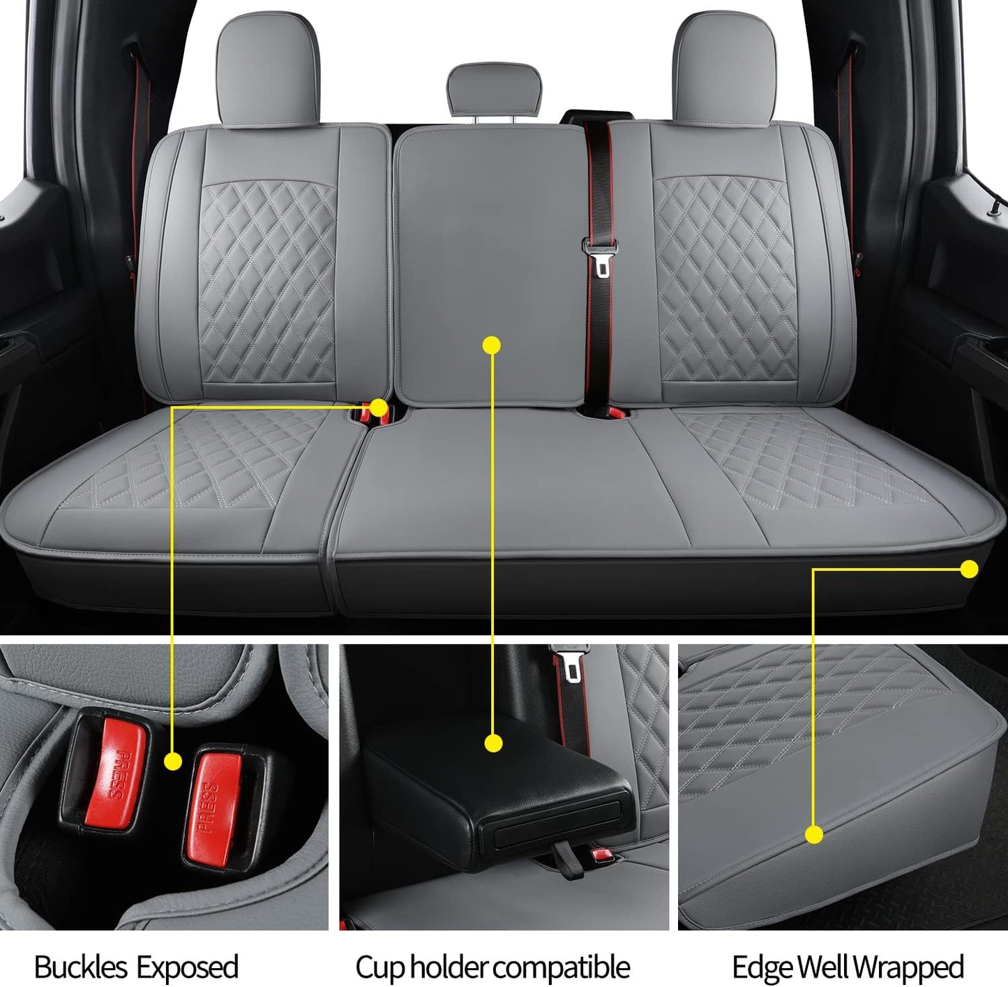 F150 Faux Leather Seat Covers Fit for 2015-2024 F150 SuperCrew and 2017-2024 F250 F350 F450 Super Duty Crew Cab Pickup Trucks