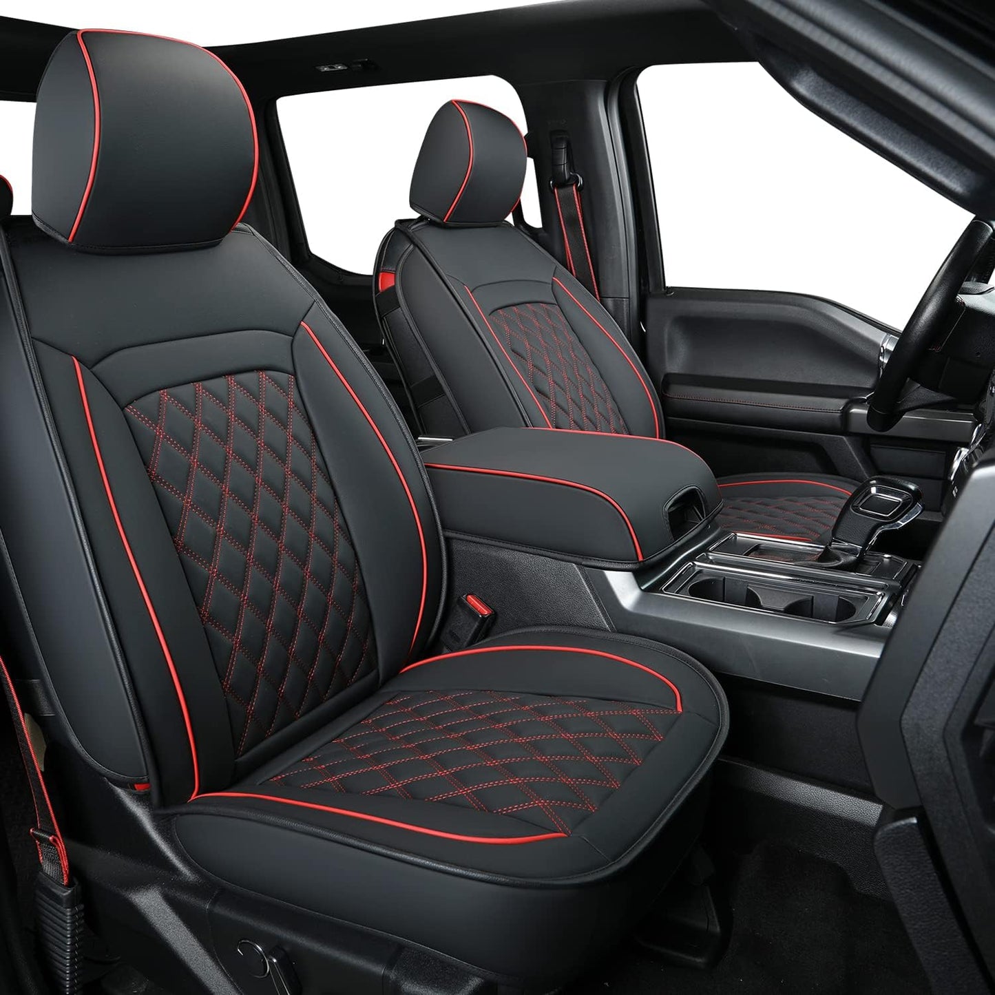 F150 Faux Leather Seat Covers Fit for 2015-2024 F150 SuperCrew and 2017-2024 F250 F350 F450 Super Duty Crew Cab Pickup Trucks