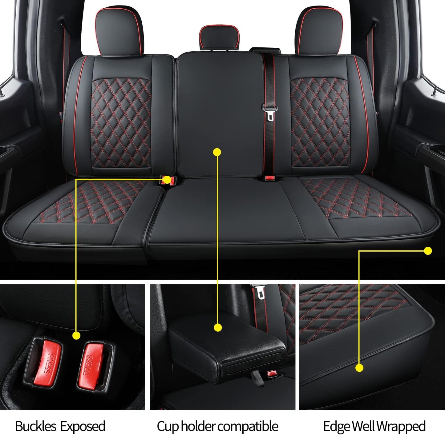 F150 Faux Leather Seat Covers Fit for 2015-2024 F150 SuperCrew and 2017-2024 F250 F350 F450 Super Duty Crew Cab Pickup Trucks