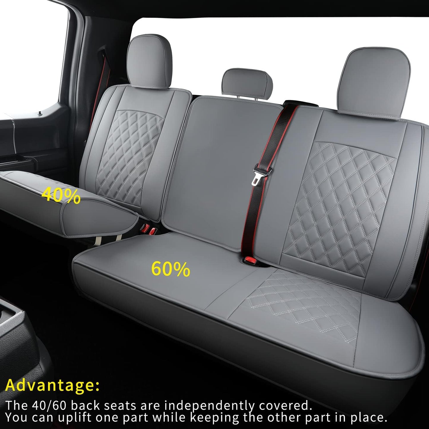 F150 Faux Leather Seat Covers Fit for 2015-2024 F150 SuperCrew and 2017-2024 F250 F350 F450 Super Duty Crew Cab Pickup Trucks