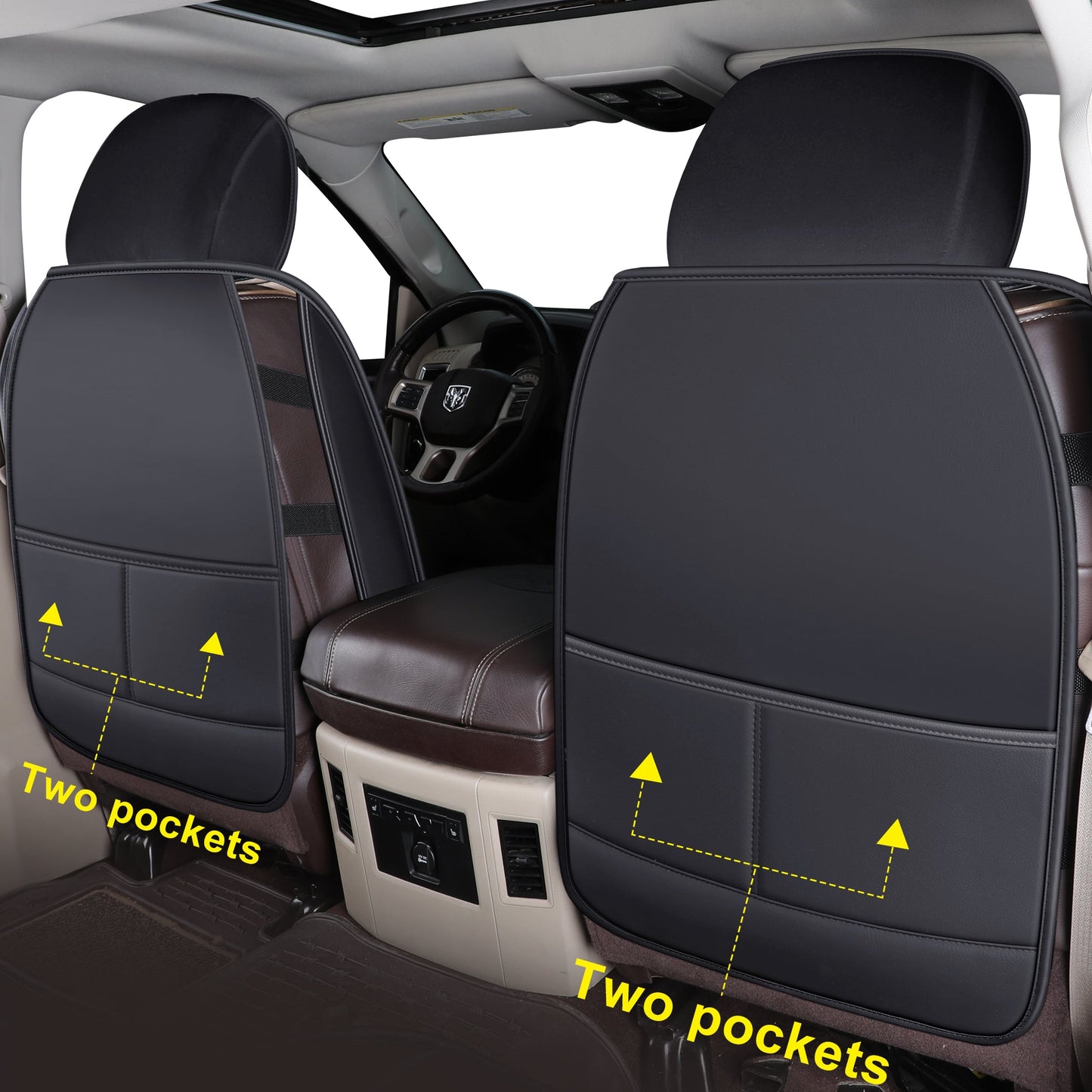 Ram 1500 Seat Covers Front and Back, Also Fit for Minority of The 2006-2020 Ram 2500 3500 Crew Cab& Quad Cab Pickup, with Faux Leather