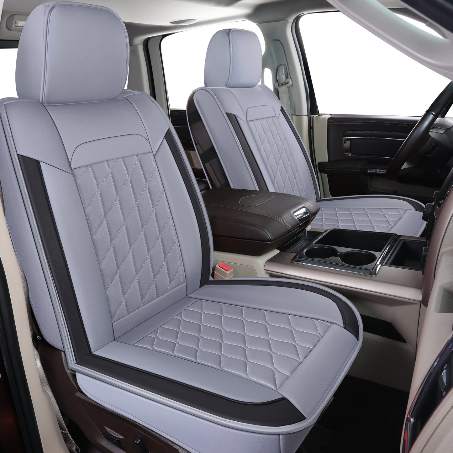 Ram 1500 Seat Covers Front and Back, Also Fit for Minority of The 2006-2020 Ram 2500 3500 Crew Cab& Quad Cab Pickup, with Faux Leather