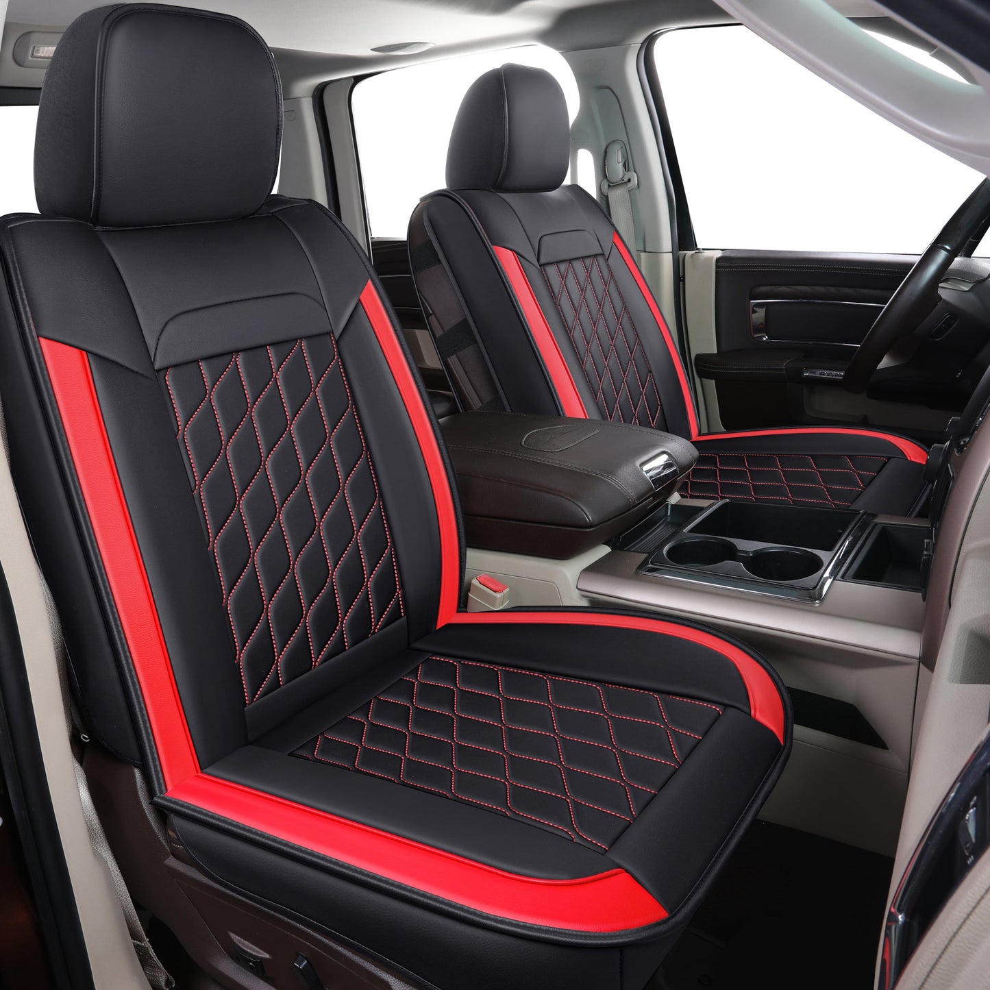 Ram 1500 Seat Covers Front and Back, Also Fit for Minority of The 2006-2020 Ram 2500 3500 Crew Cab& Quad Cab Pickup, with Faux Leather