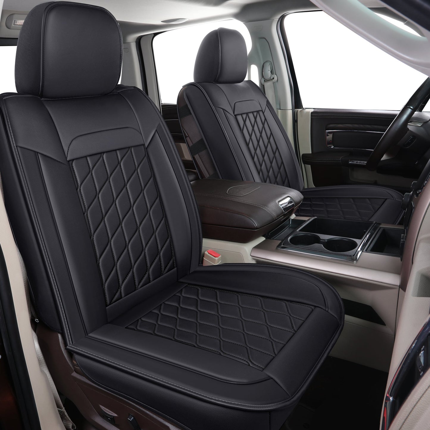 Ram 1500 Seat Covers Front and Back, Also Fit for Minority of The 2006-2020 Ram 2500 3500 Crew Cab& Quad Cab Pickup, with Faux Leather