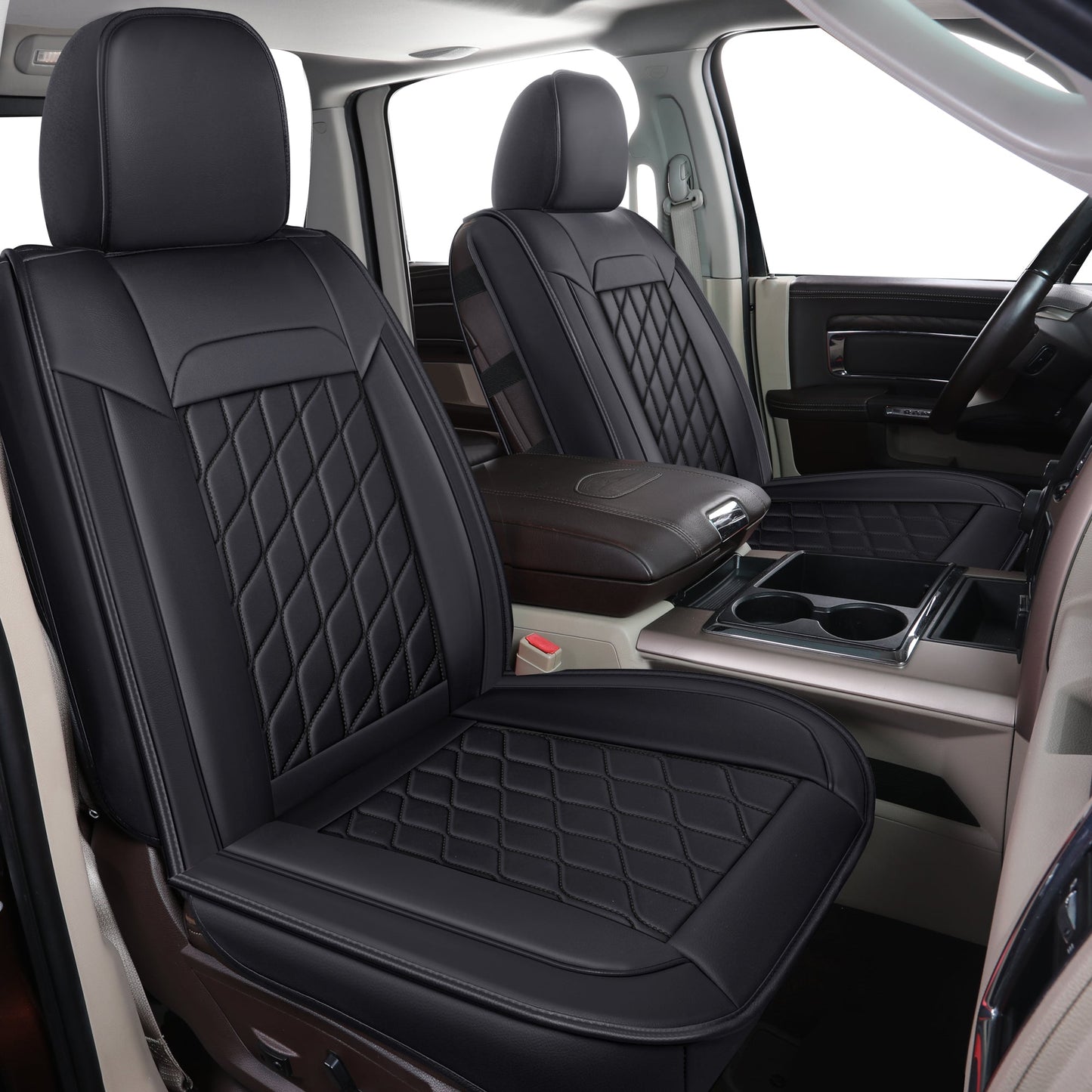 Ram 1500 Seat Covers Front and Back, Also Fit for Minority of The 2006-2020 Ram 2500 3500 Crew Cab& Quad Cab Pickup, with Faux Leather