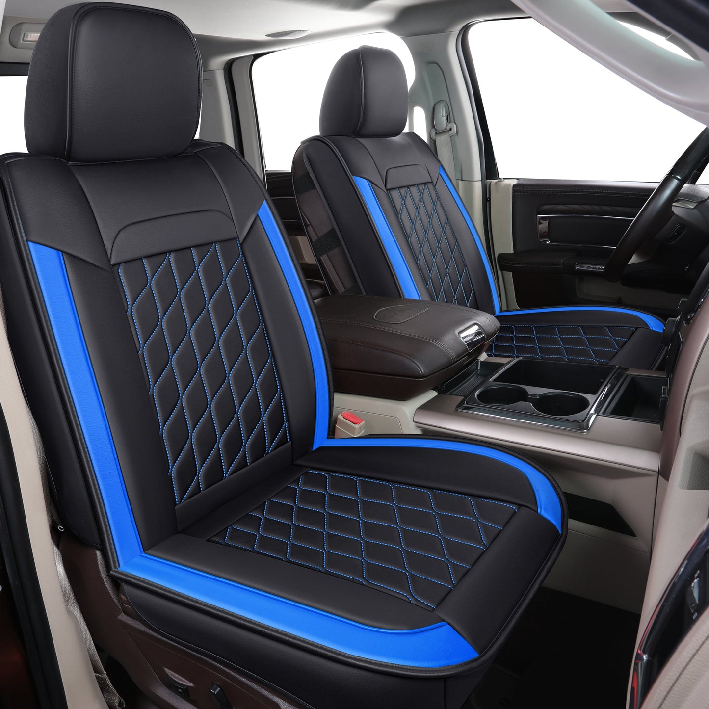 Ram 1500 Seat Covers Front and Back, Also Fit for Minority of The 2006-2020 Ram 2500 3500 Crew Cab& Quad Cab Pickup, with Faux Leather