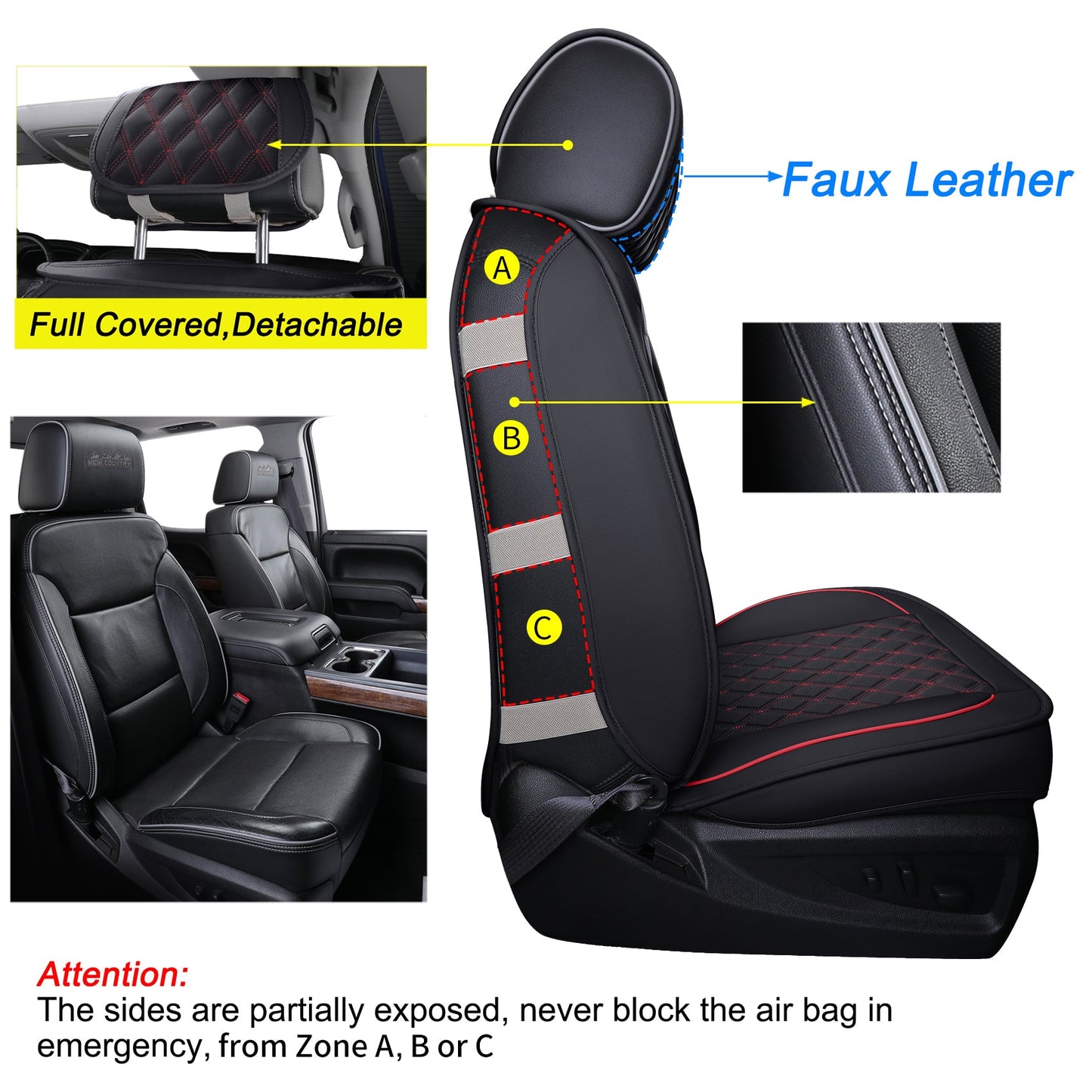 Chevy Silverado GMC Sierra Truck Seat Covers Trail Boss Z71 Pickup 2007-2024 1500 2500HD 3500HD Crew Double Extended Cab Waterproof Leather