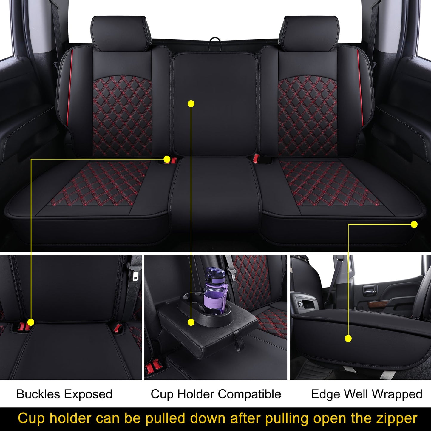 Chevy Silverado GMC Sierra Truck Seat Covers Trail Boss Z71 Pickup 2007-2024 1500 2500HD 3500HD Crew Double Extended Cab Waterproof Leather